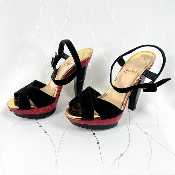 Christian Louboutin Black Red Suede Python Leather Falaise Platform Heels $945 - Picture 4 of 14